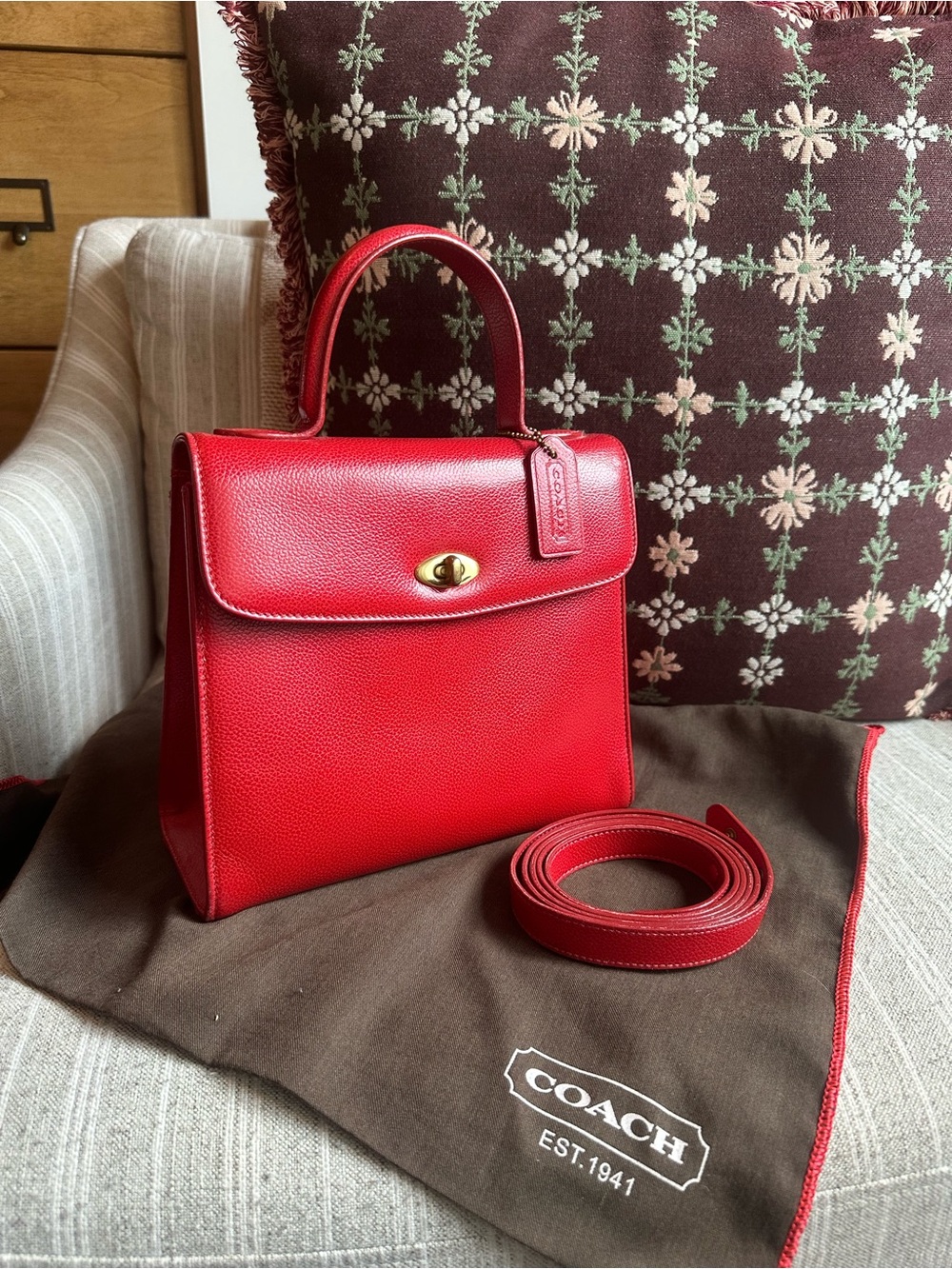 Vintage 90s Coach Madison Biltmore 4417 in Red w/Original Dustbag & Strap